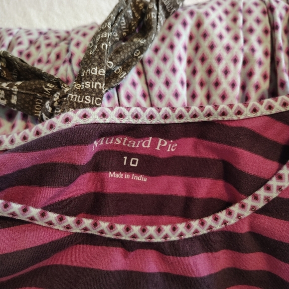 Girl's Mustard Pie Pink Brown Stripe Floral Tiered Tie Back Layered Dress Sz 10 - Picture 7 of 8